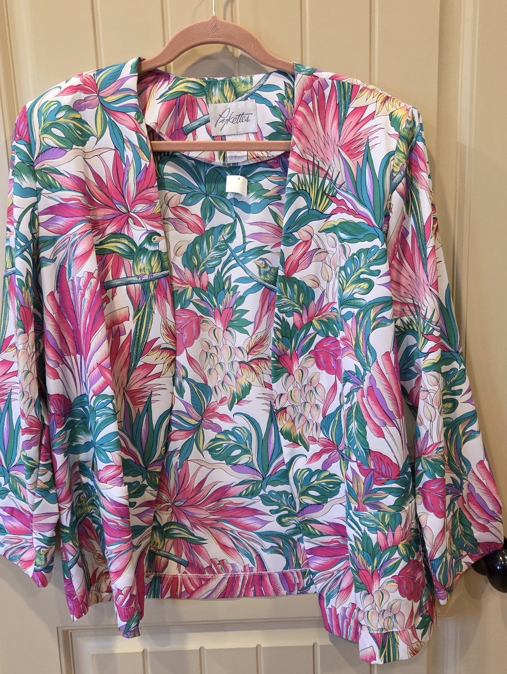 VTG Pykettes Tropical Floral Bird Blazer Jacket Plus Size 18 Made in USA 80s 90s